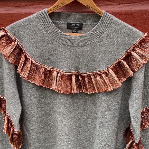 J. Crew Grey Cashmere Sweater with Lamé Fringe Women's Size XXS - Picture 5 of 11